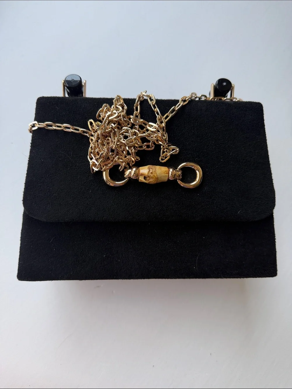 Black Suede Lulu Bag with Bamboo-Style Handle